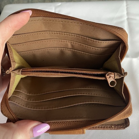 Fossil Caramel Brown Soft Pebbled Leather Wallet Zip & Snap Closure ID Holder - Picture 8 of 16